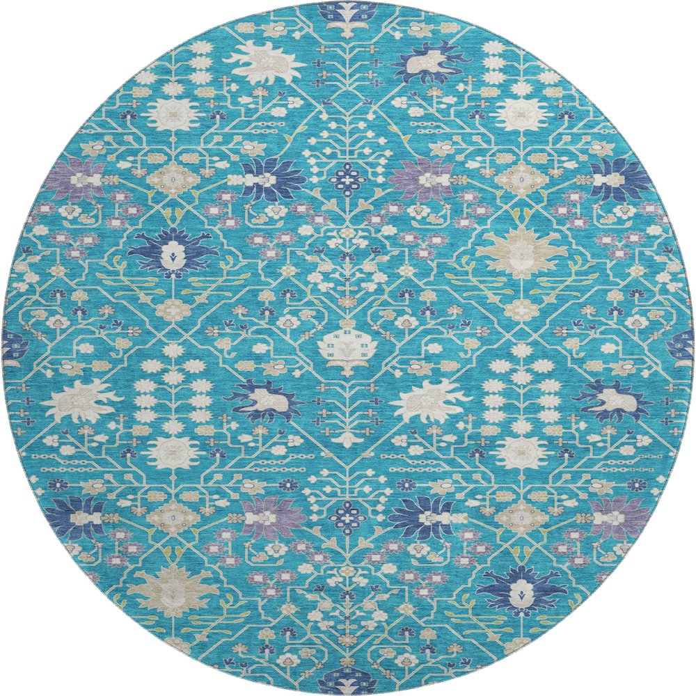 Premium Machine Washable Mayfield AMF1009 Teal 8' x 8' Round Rug. Picture 1