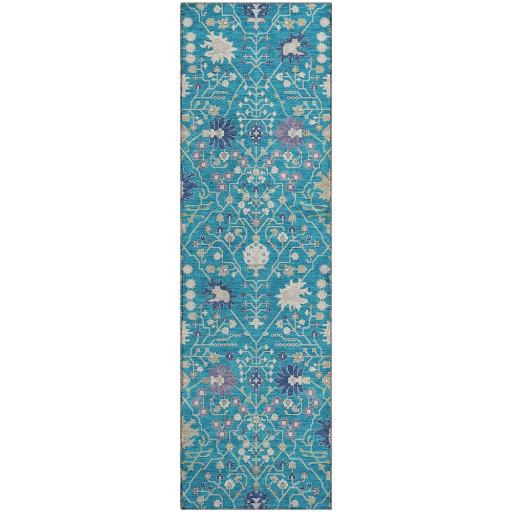 Premium Machine Washable Mayfield AMF1009 Teal 2'3" x 7'6" Runner Rug. Picture 1