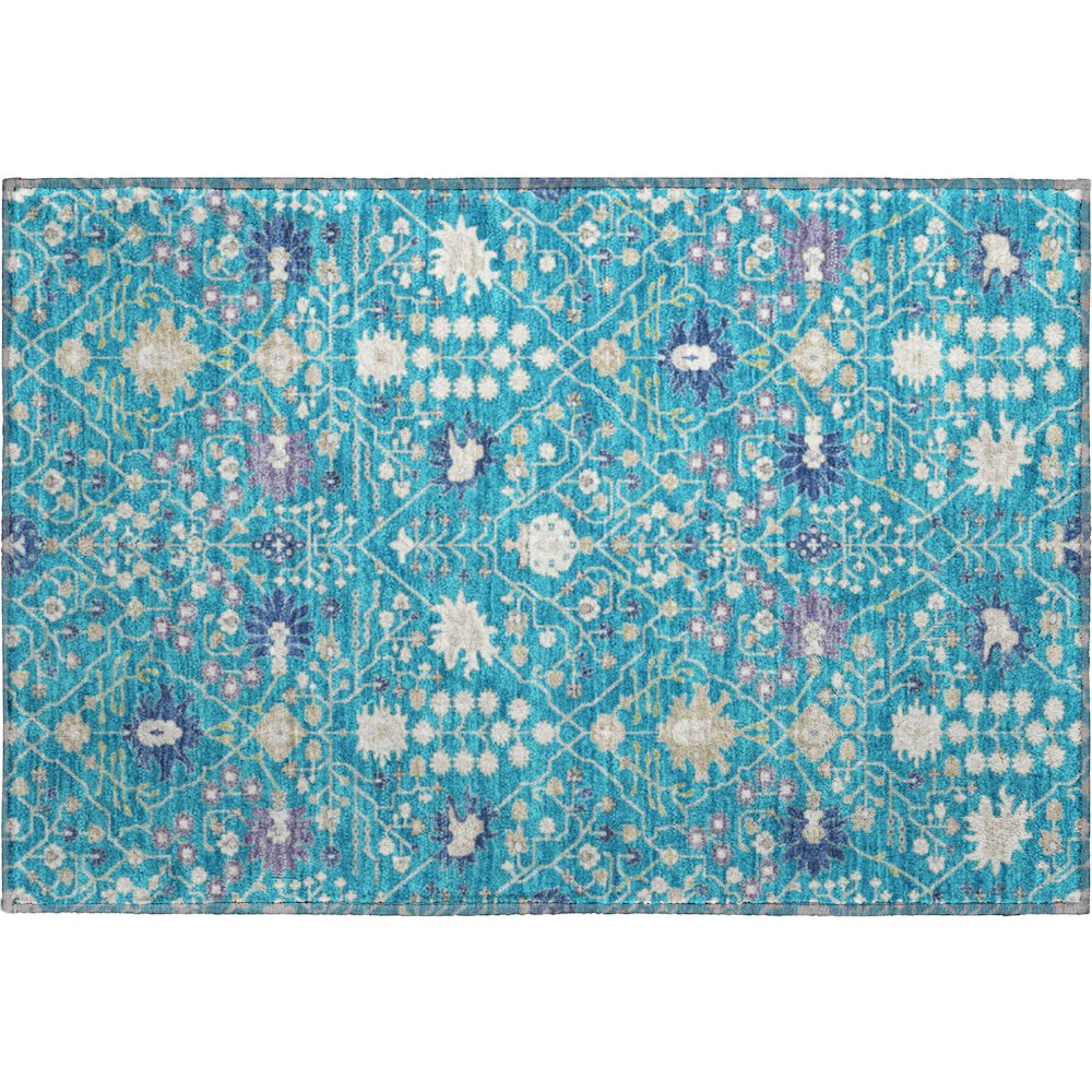 Premium Machine Washable Mayfield AMF1009 Teal 1'8" x 2'6" Rug. Picture 1