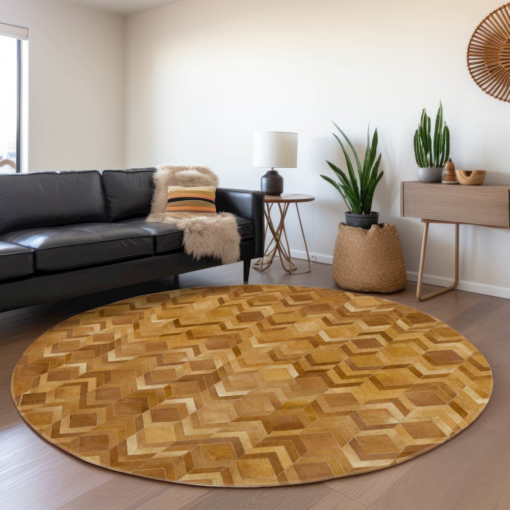 Premium Machine Washable Mayfield  Brown 8' x 8' Round Rug. Picture 5