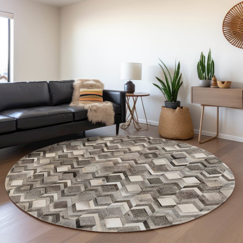 Premium Machine Washable Mayfield  Gray 8' x 8' Round Rug. Picture 5