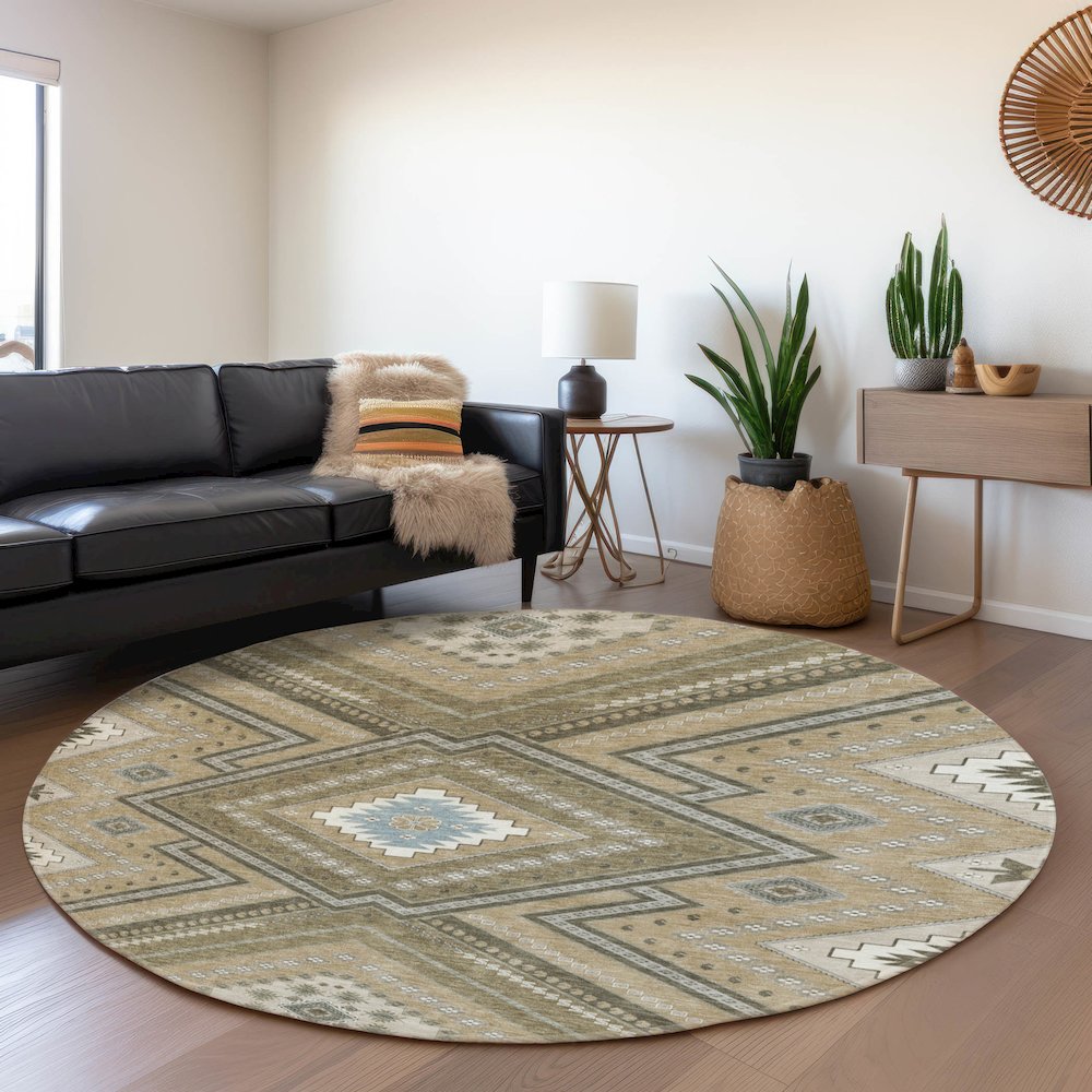 Premium Machine Washable Mayfield AMF1010 Beige 8' x 8' Round Rug. Picture 5