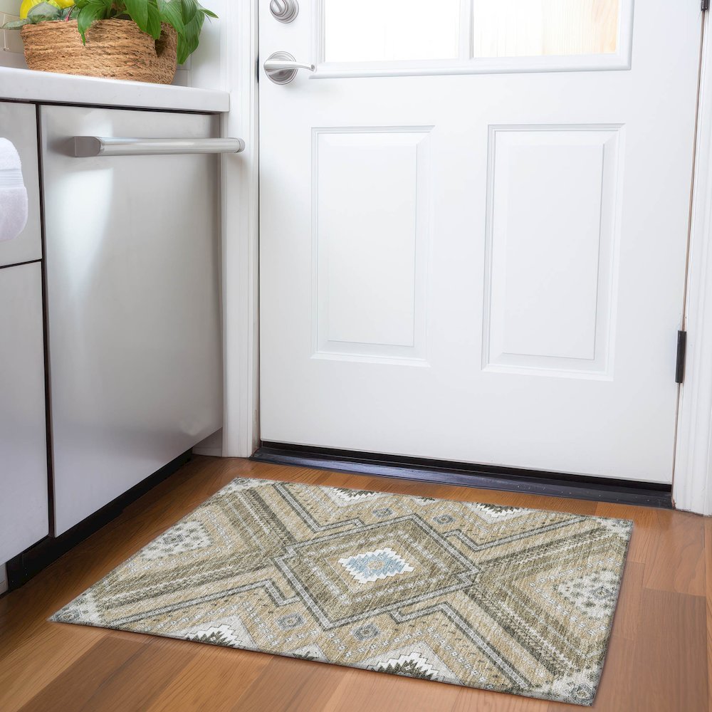 Premium Machine Washable Mayfield AMF1010 Beige 1'8" x 2'6" Rug. Picture 5