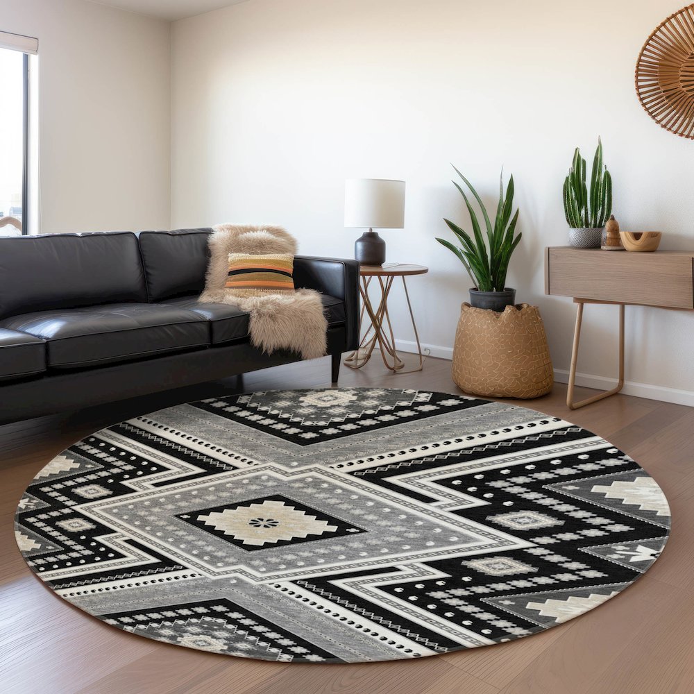 Premium Machine Washable Mayfield AMF1010 Black 8' x 8' Round Rug. Picture 5