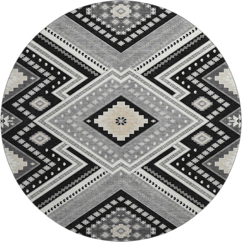 Premium Machine Washable Mayfield AMF1010 Black 8' x 8' Round Rug. Picture 1