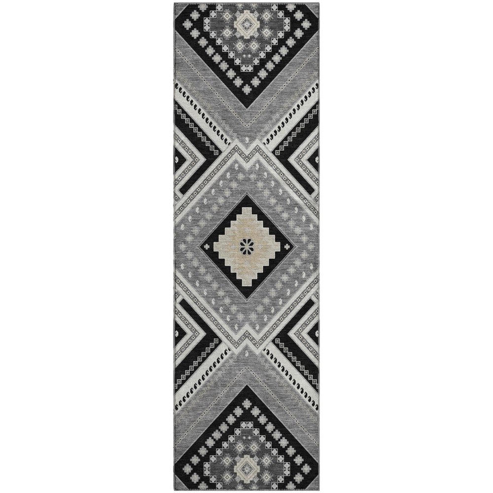 Premium Machine Washable Mayfield AMF1010 Black 2'3" x 7'6" Runner Rug. Picture 1