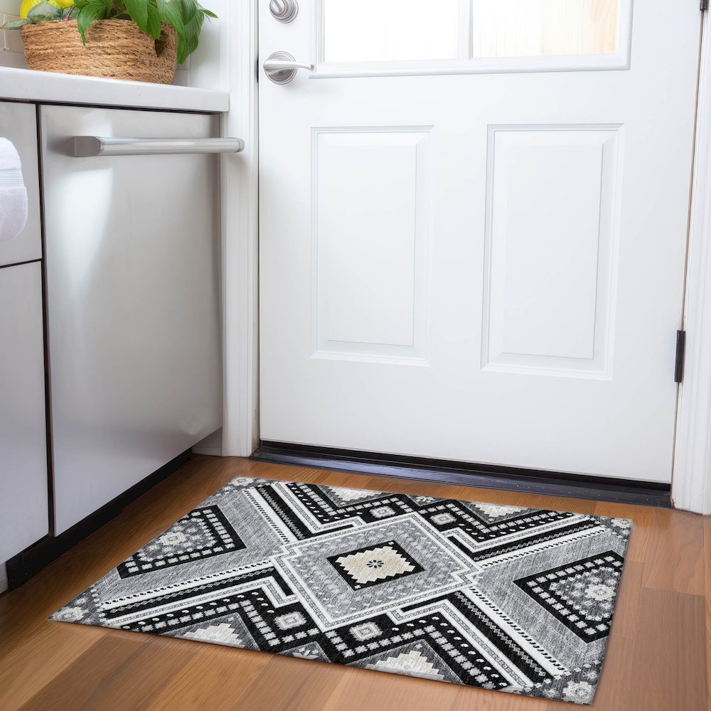 Premium Machine Washable Mayfield AMF1010 Black 1'8" x 2'6" Rug. Picture 5