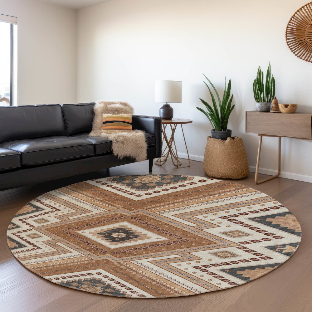 Premium Machine Washable Mayfield AMF1010 Copper 8' x 8' Round Rug. Picture 5