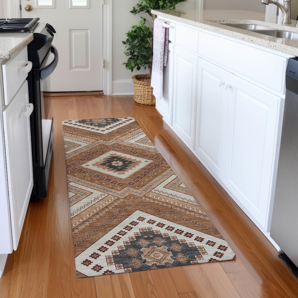 Premium Machine Washable Mayfield AMF1010 Copper 2'3" x 7'6" Runner Rug. Picture 5