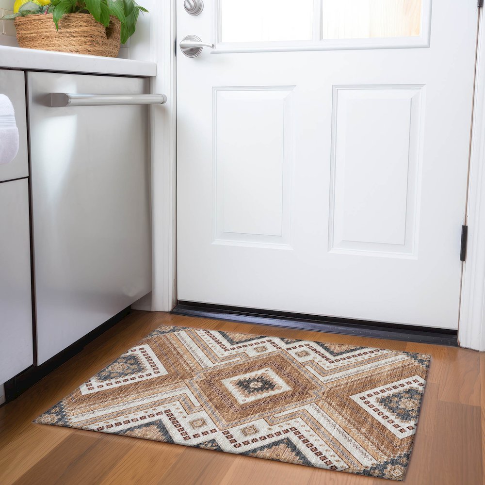 Premium Machine Washable Mayfield AMF1010 Copper 1'8" x 2'6" Rug. Picture 5