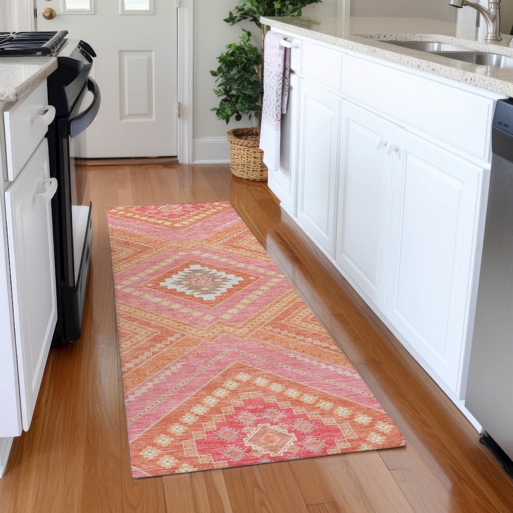 Premium Machine Washable Mayfield AMF1010 Coral 2'3" x 7'6" Runner Rug. Picture 5