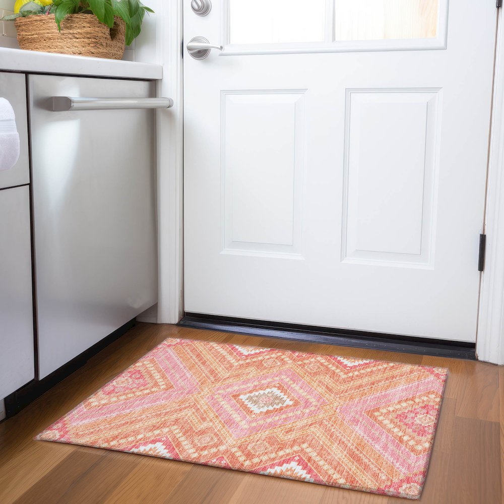 Premium Machine Washable Mayfield AMF1010 Coral 1'8" x 2'6" Rug. Picture 5
