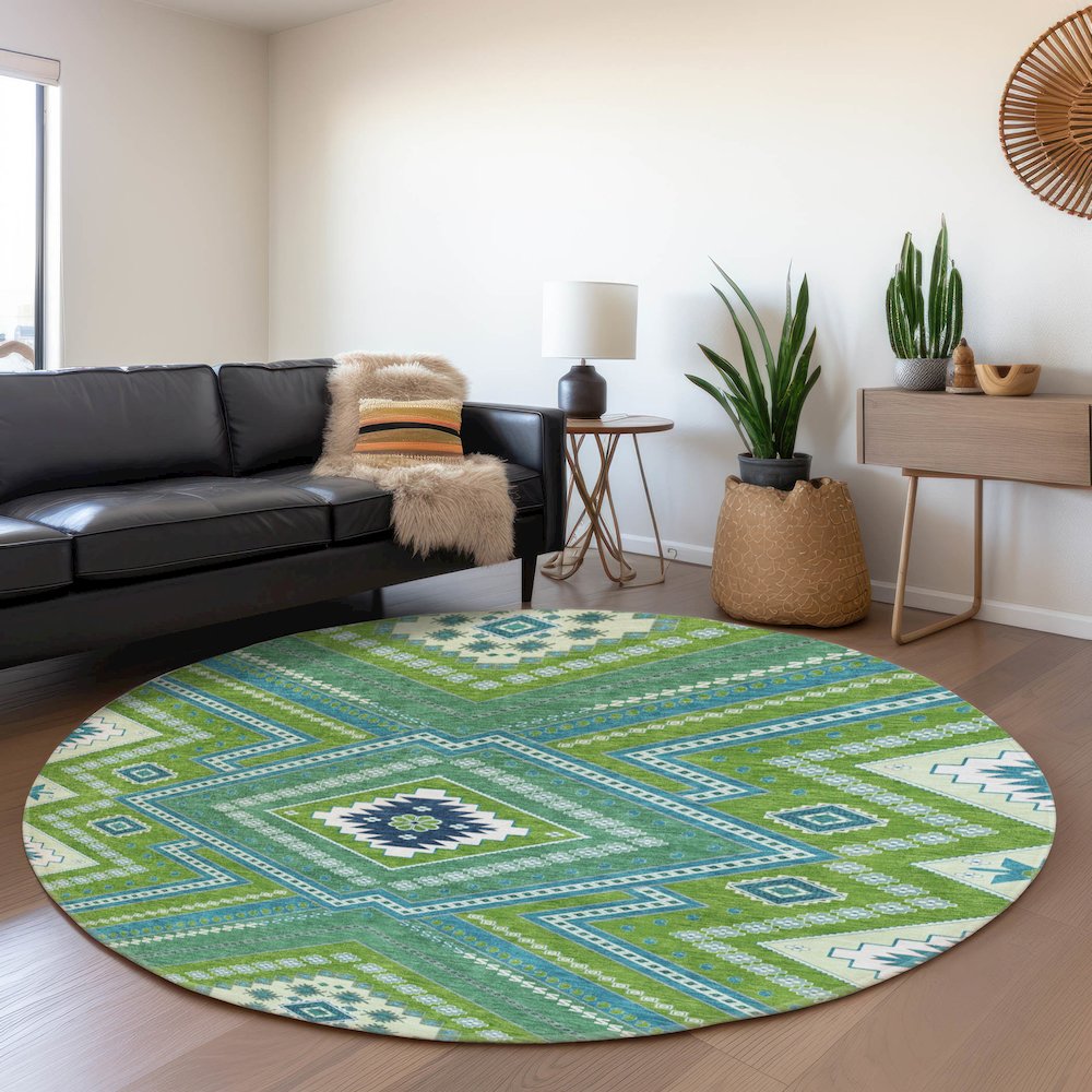 Premium Machine Washable Mayfield AMF1010 Lime 8' x 8' Round Rug. Picture 5