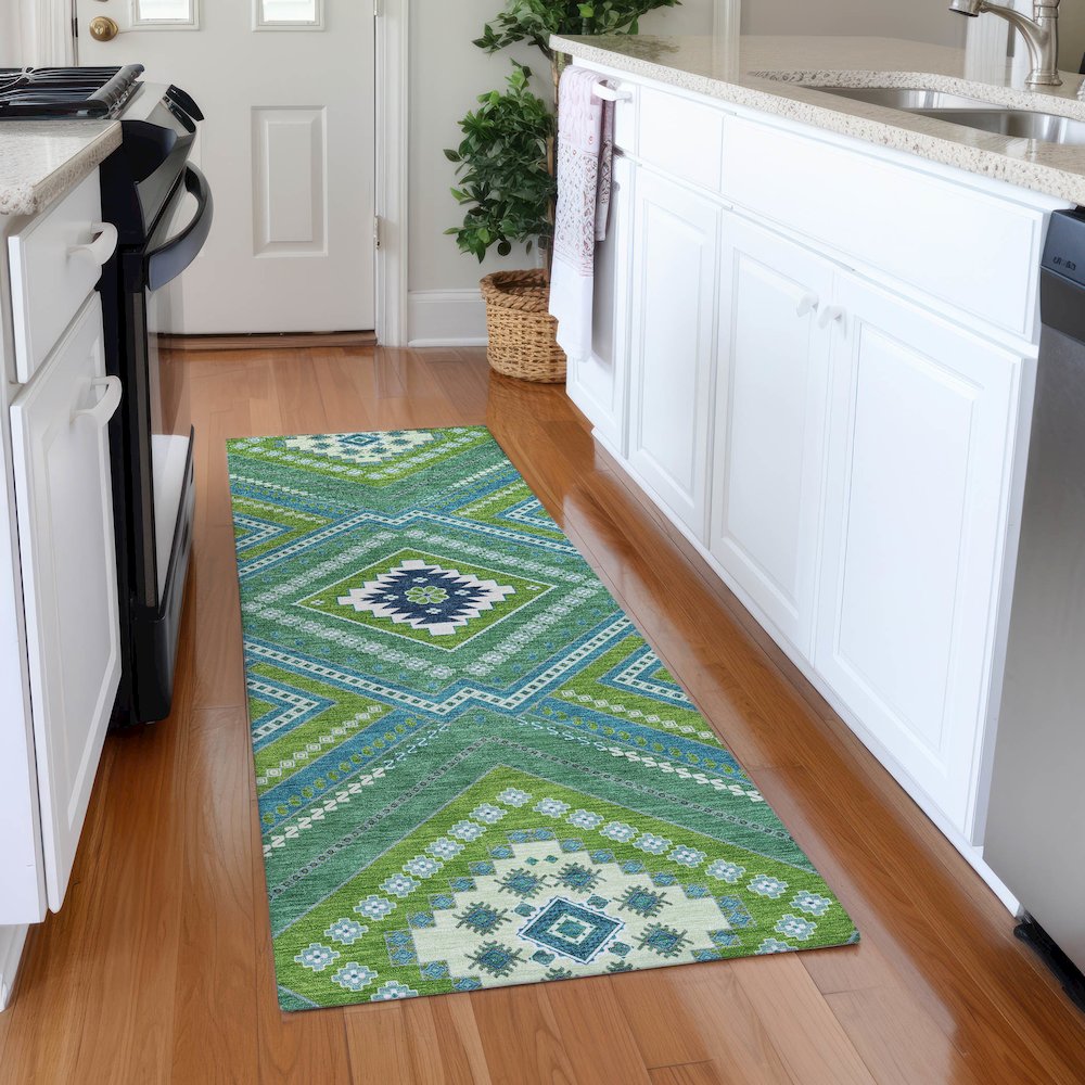 Premium Machine Washable Mayfield AMF1010 Lime 2'3" x 7'6" Runner Rug. Picture 5