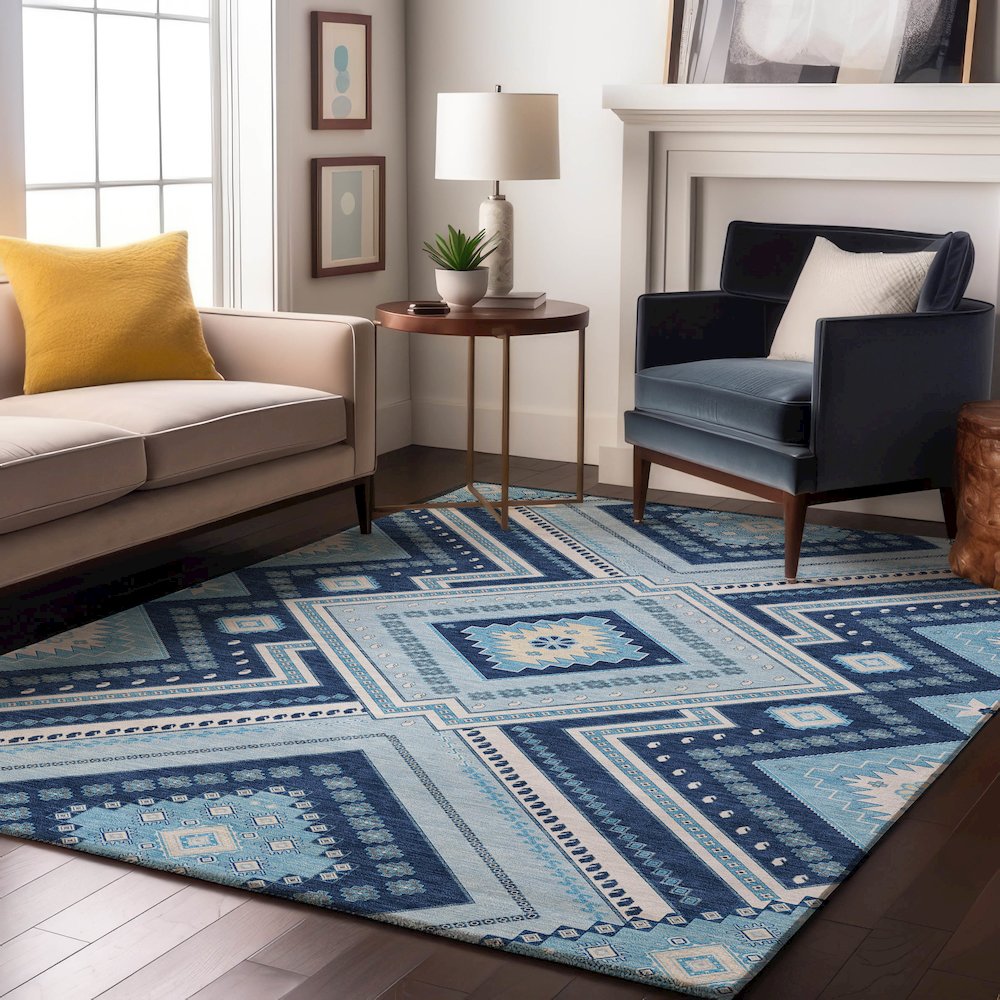 Premium Machine Washable Mayfield AMF1010 Navy 2'6" x 3'10" Rug. Picture 5