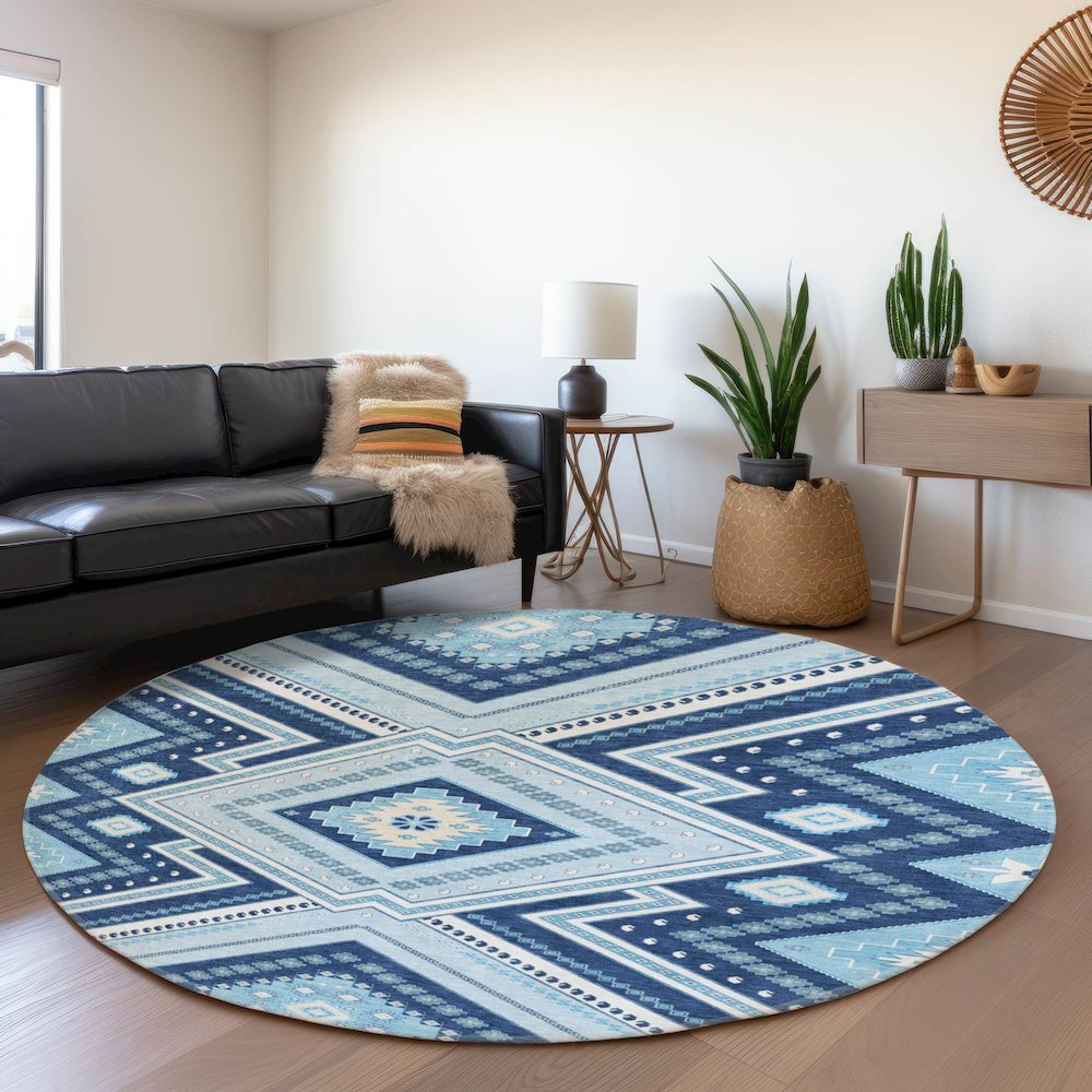 Premium Machine Washable Mayfield AMF1010 Navy 8' x 8' Round Rug. Picture 5