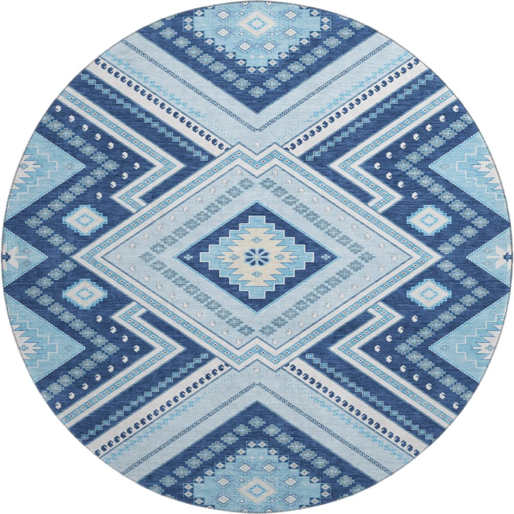 Premium Machine Washable Mayfield AMF1010 Navy 8' x 8' Round Rug. Picture 1