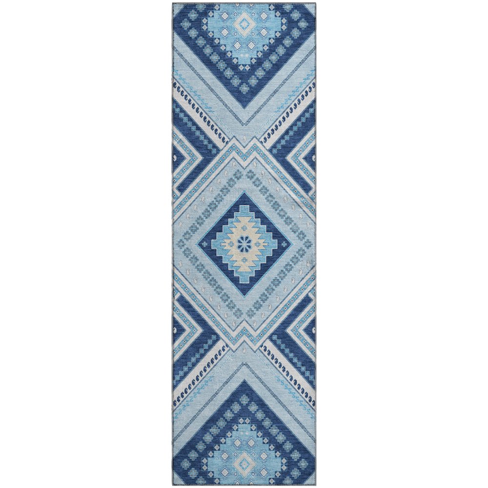 Premium Machine Washable Mayfield AMF1010 Navy 2'3" x 7'6" Runner Rug. Picture 1