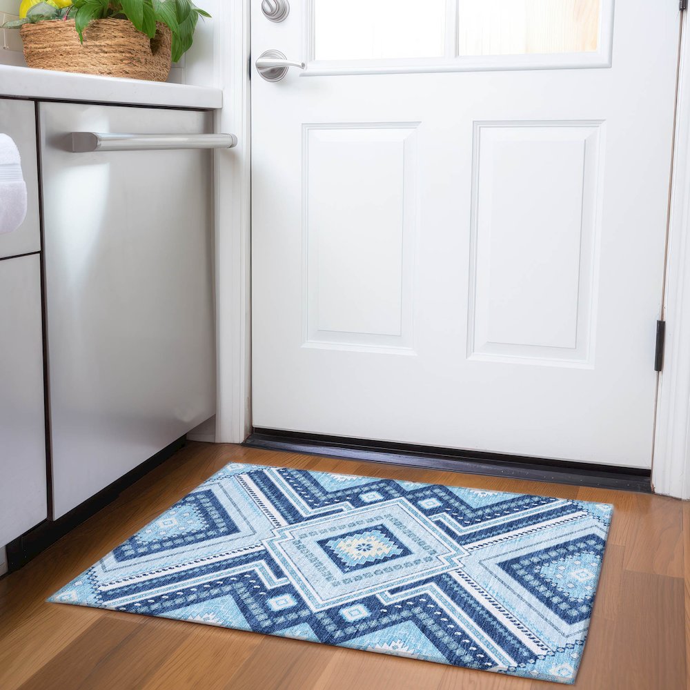 Premium Machine Washable Mayfield AMF1010 Navy 1'8" x 2'6" Rug. Picture 5
