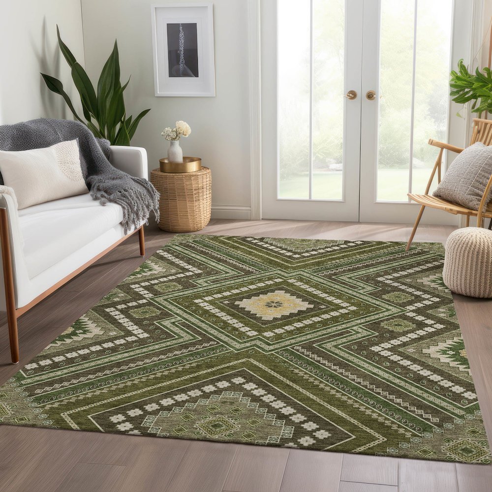 Premium Machine Washable Mayfield AMF1010 Olive 2'6" x 3'10" Rug. Picture 6