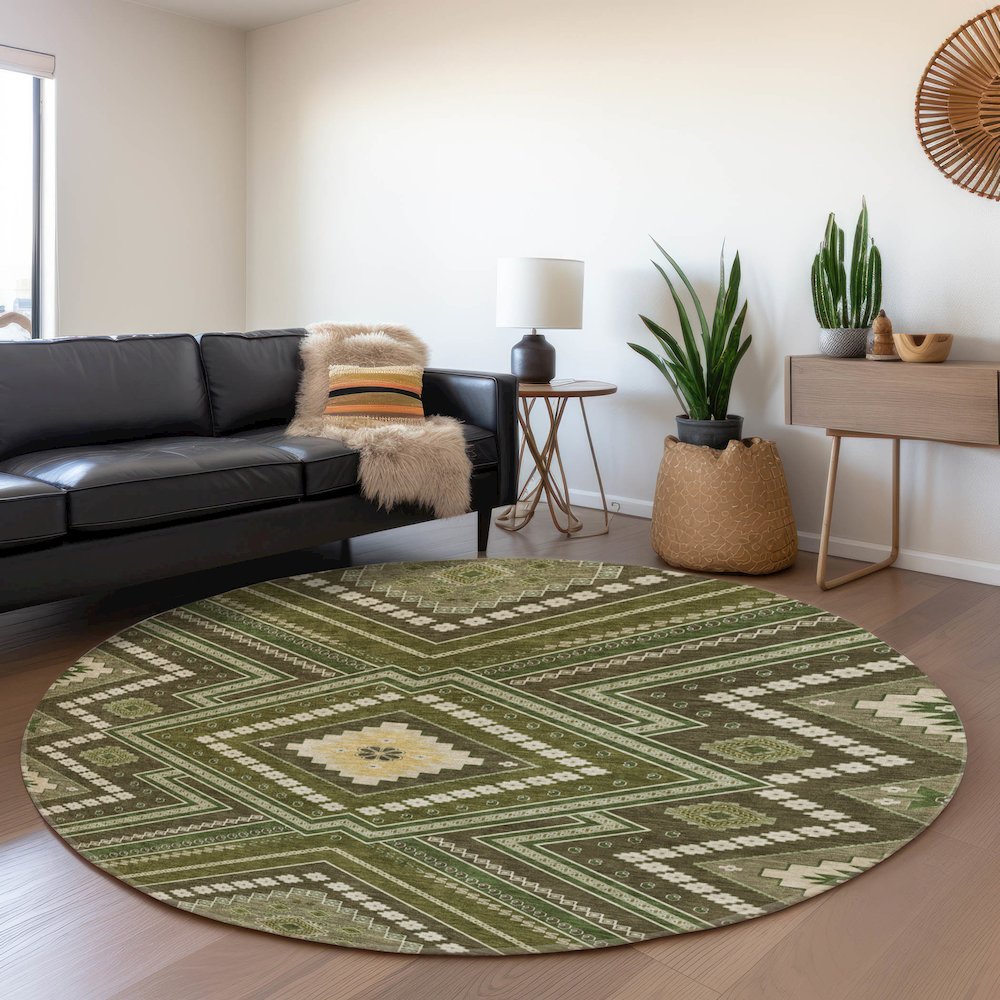 Premium Machine Washable Mayfield AMF1010 Olive 8' x 8' Round Rug. Picture 5