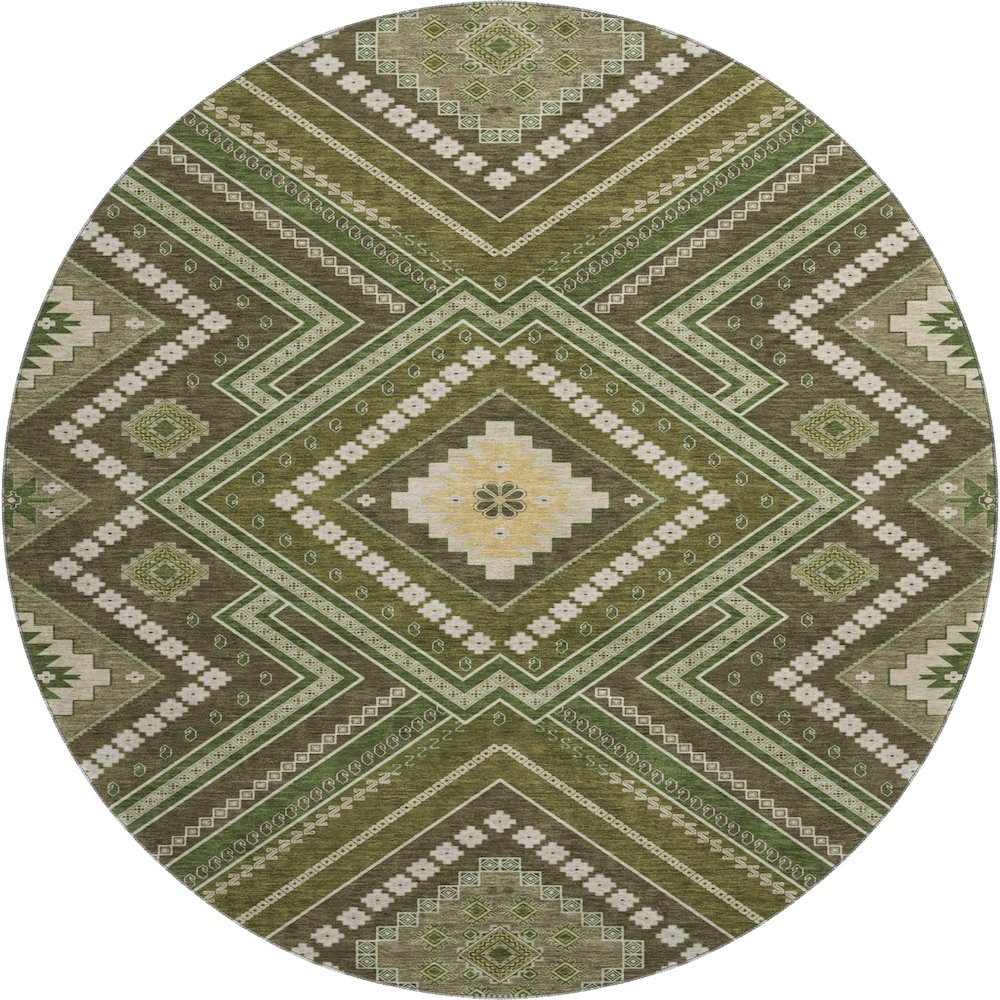 Premium Machine Washable Mayfield AMF1010 Olive 8' x 8' Round Rug. Picture 1