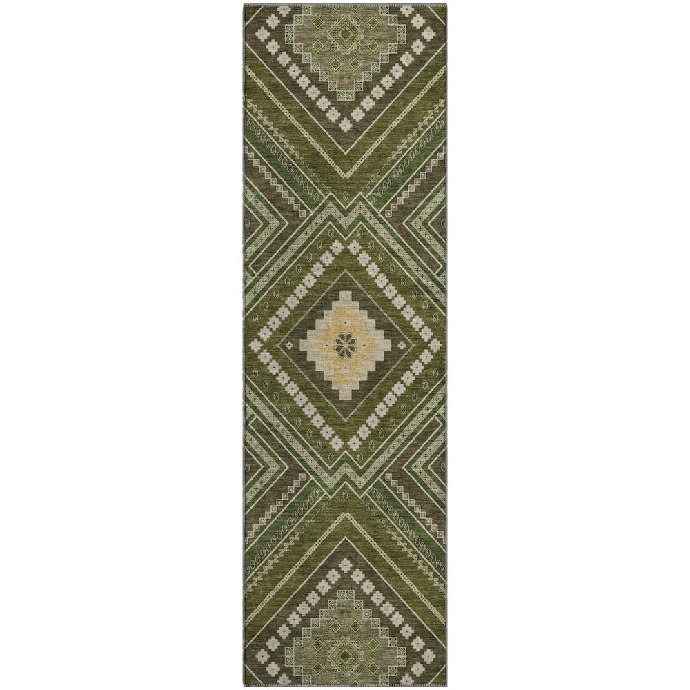Premium Machine Washable Mayfield AMF1010 Olive 2'3" x 7'6" Runner Rug. Picture 1