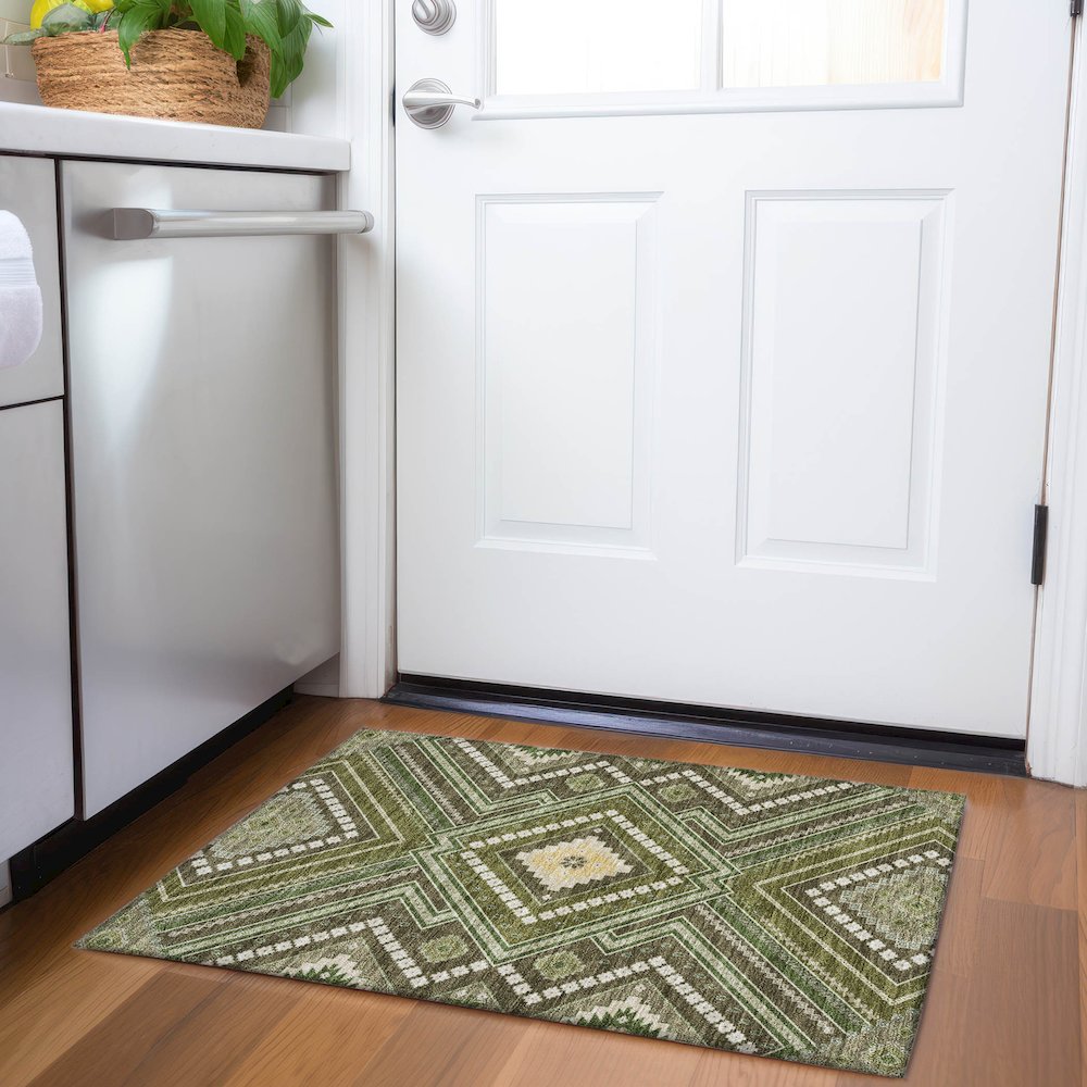 Premium Machine Washable Mayfield AMF1010 Olive 1'8" x 2'6" Rug. Picture 5