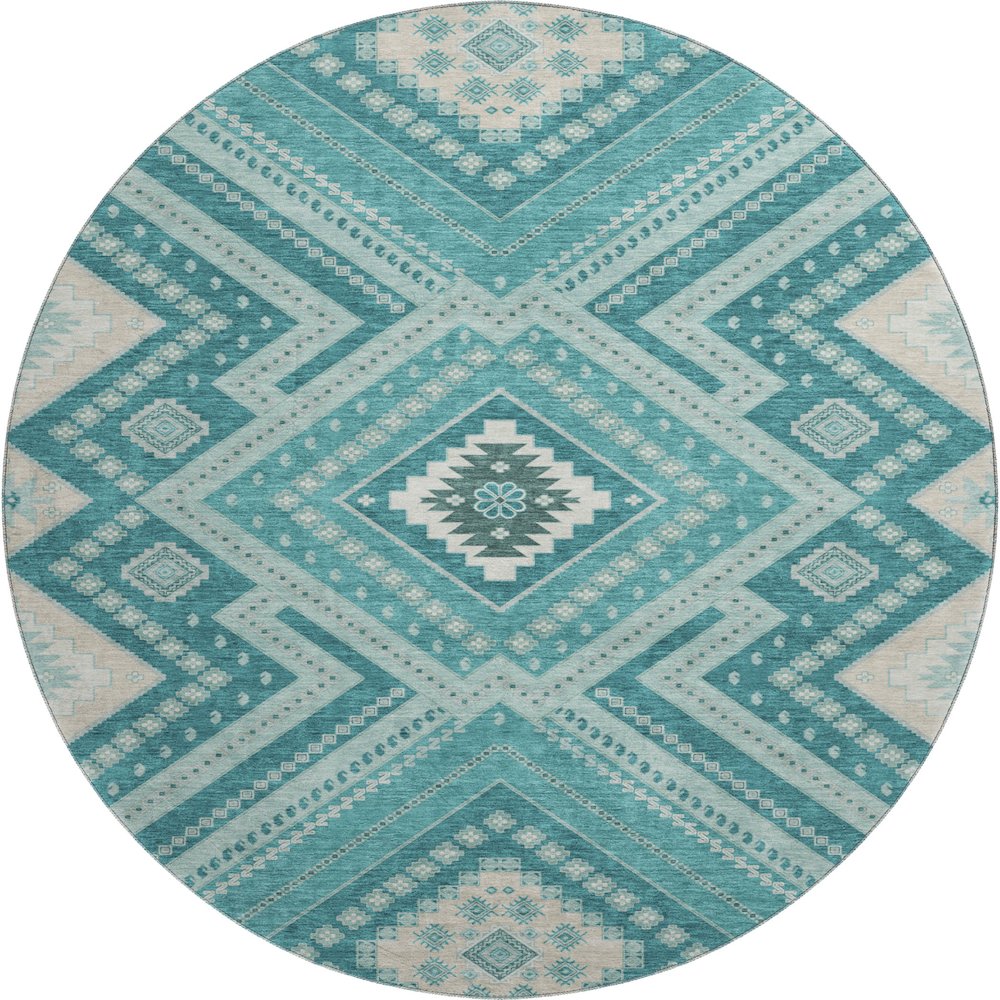Premium Machine Washable Mayfield AMF1010 Teal 8' x 8' Round Rug. Picture 1