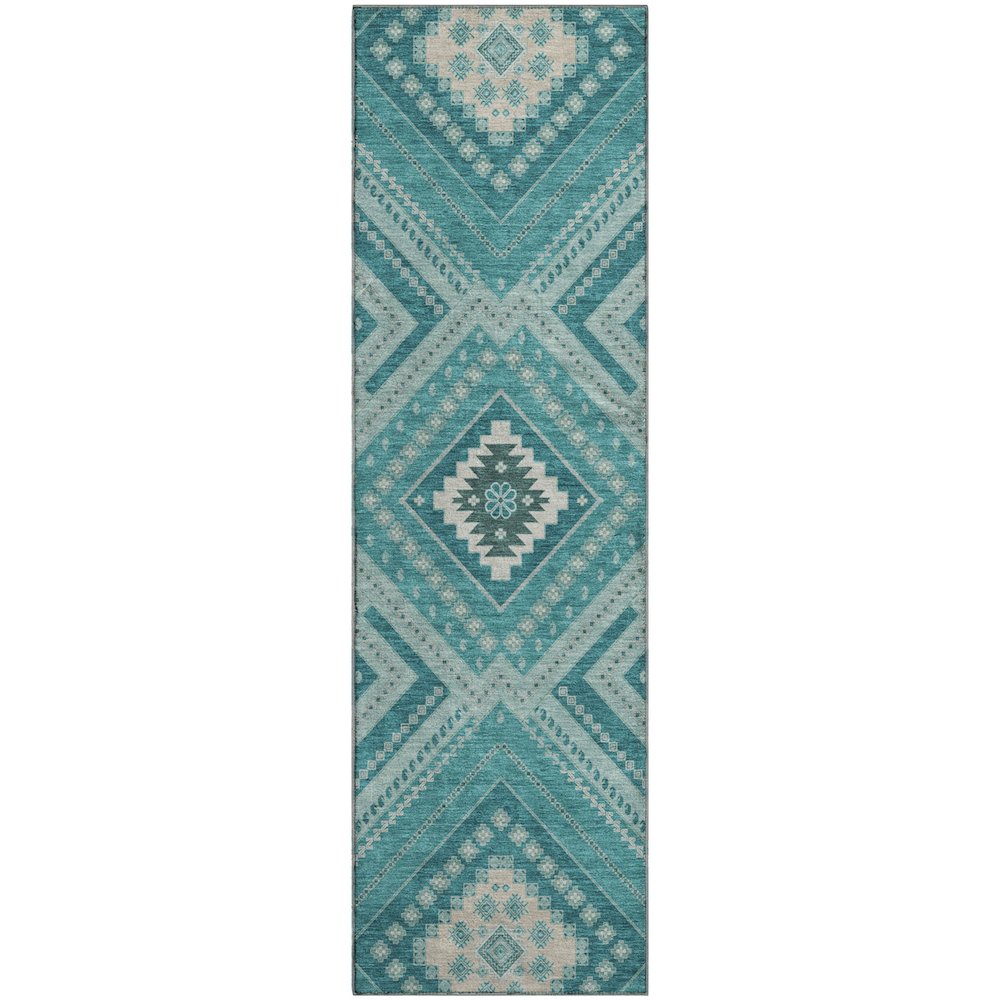 Premium Machine Washable Mayfield AMF1010 Teal 2'3" x 7'6" Runner Rug. Picture 1