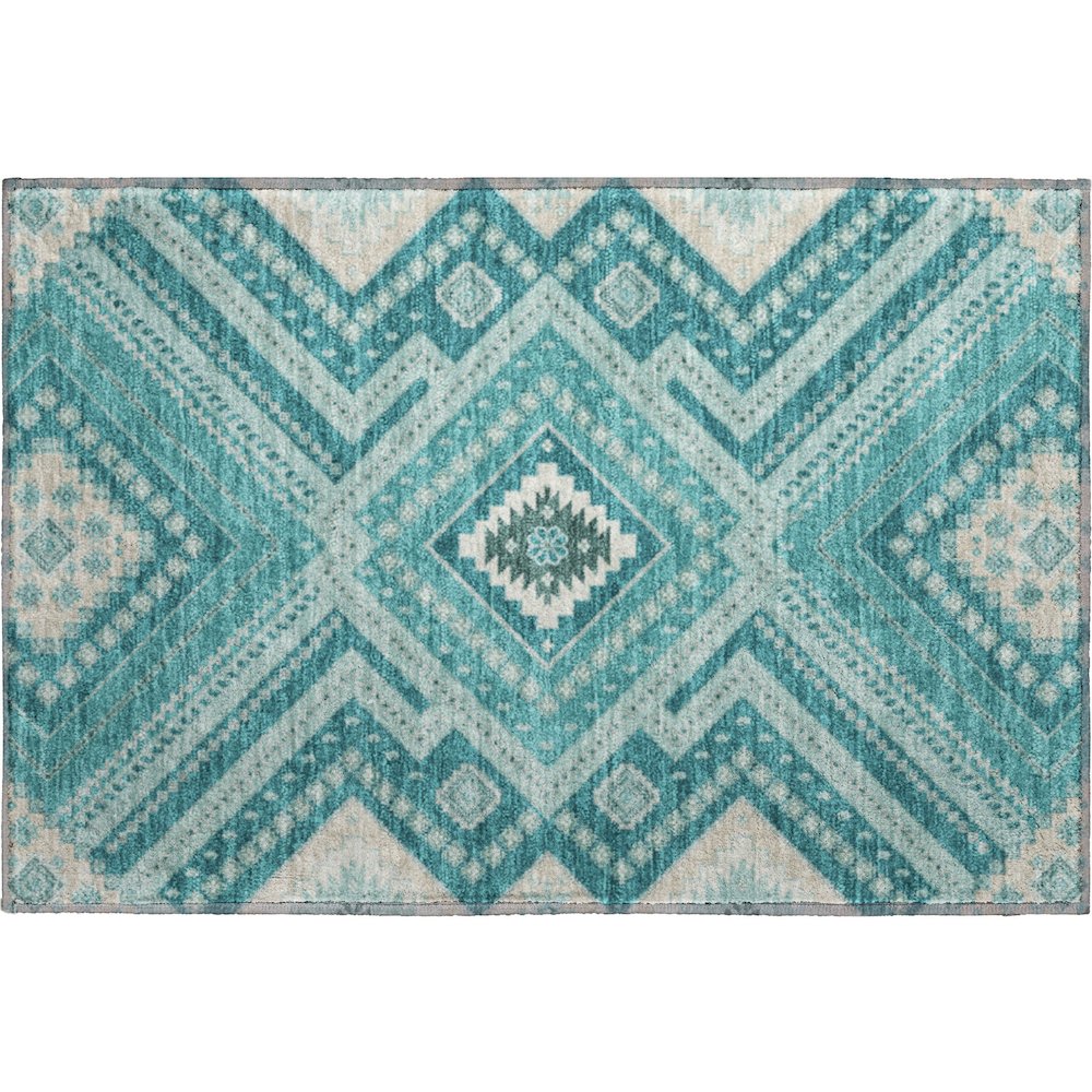 Premium Machine Washable Mayfield AMF1010 Teal 1'8" x 2'6" Rug. Picture 1