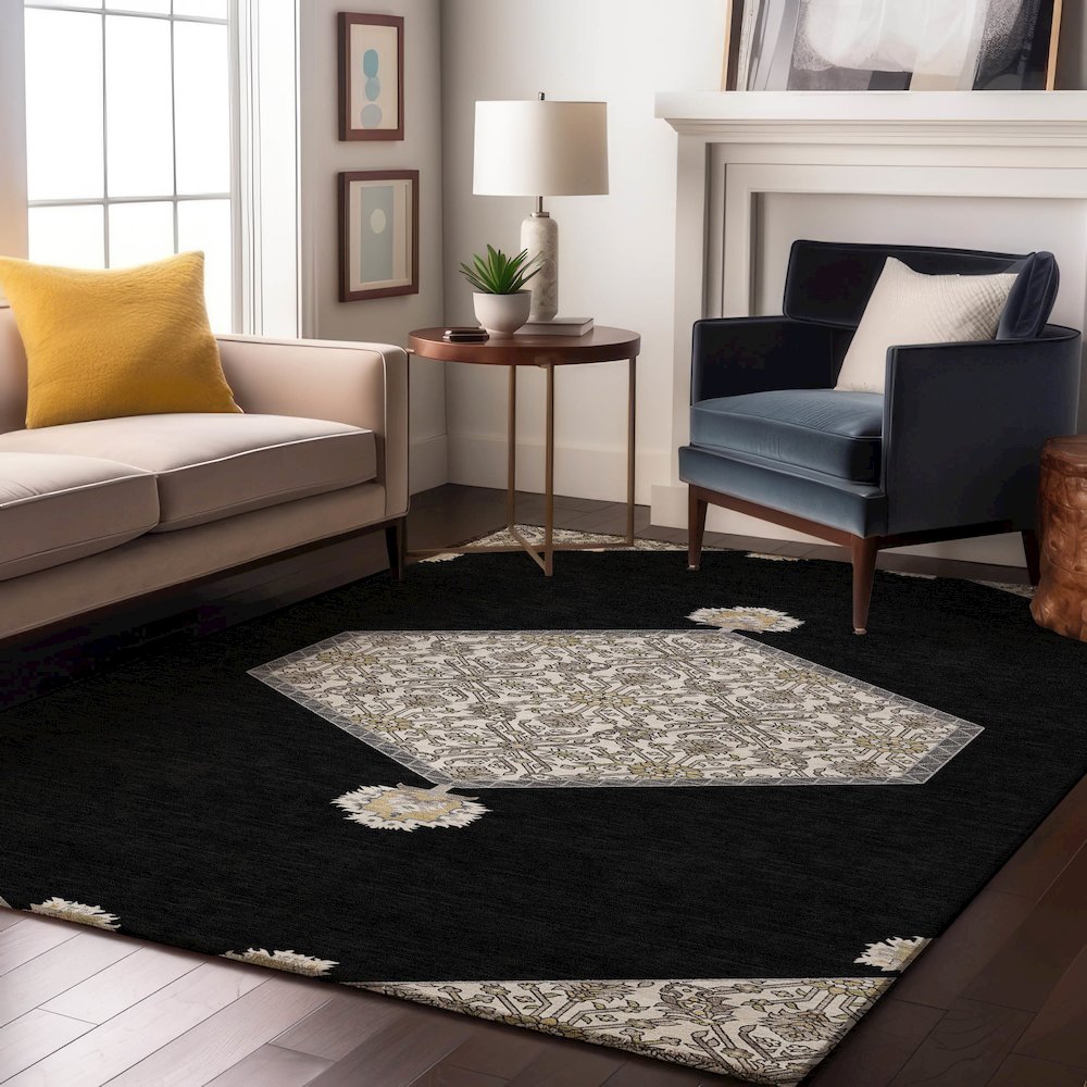 Premium Machine Washable Mayfield AMF1011 Black 2'6" x 3'10" Rug. Picture 5
