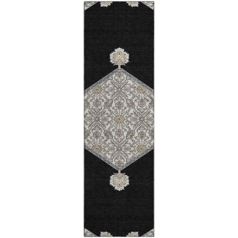 Premium Machine Washable Mayfield AMF1011 Black 2'3" x 7'6" Runner Rug. Picture 1