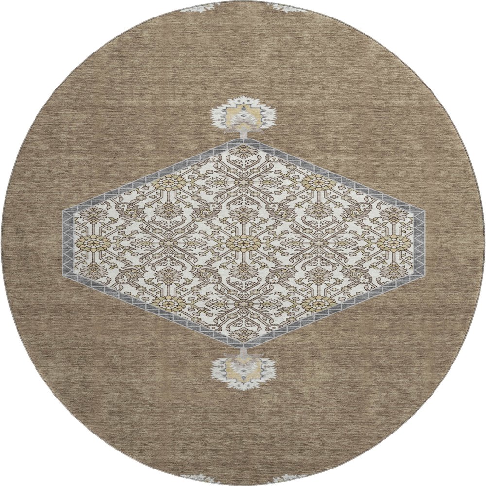 Premium Machine Washable Mayfield AMF1011 Brown 8' x 8' Round Rug. Picture 1