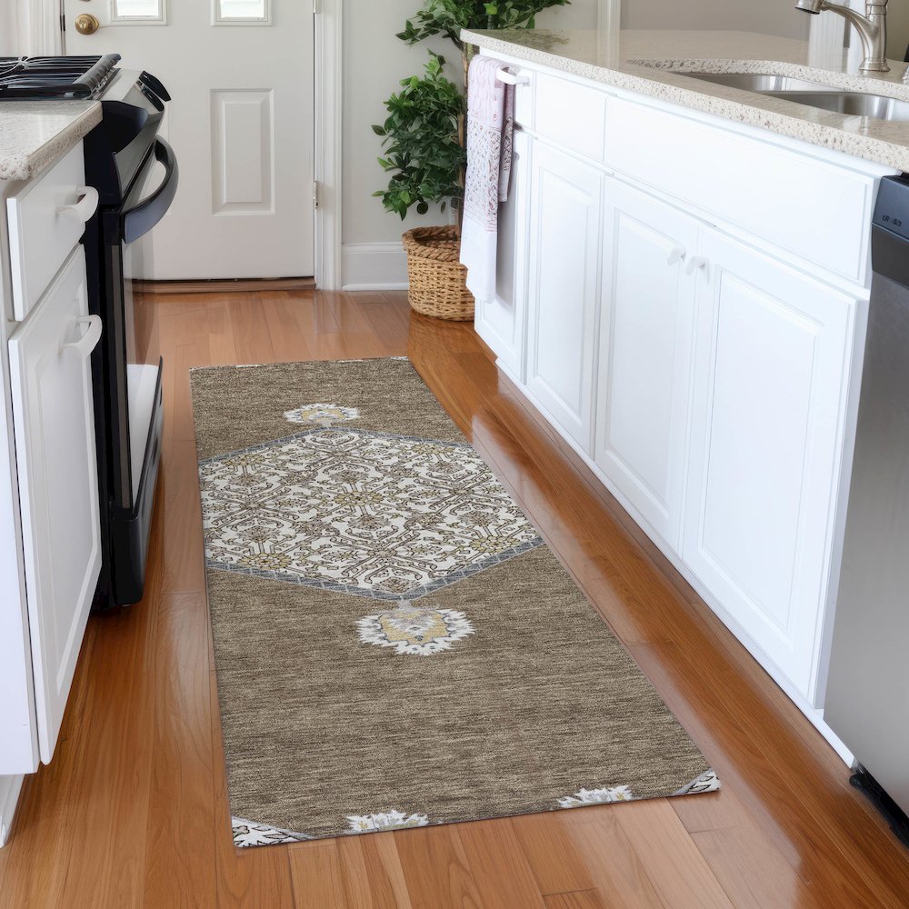 Premium Machine Washable Mayfield AMF1011 Brown 2'3" x 7'6" Runner Rug. Picture 5