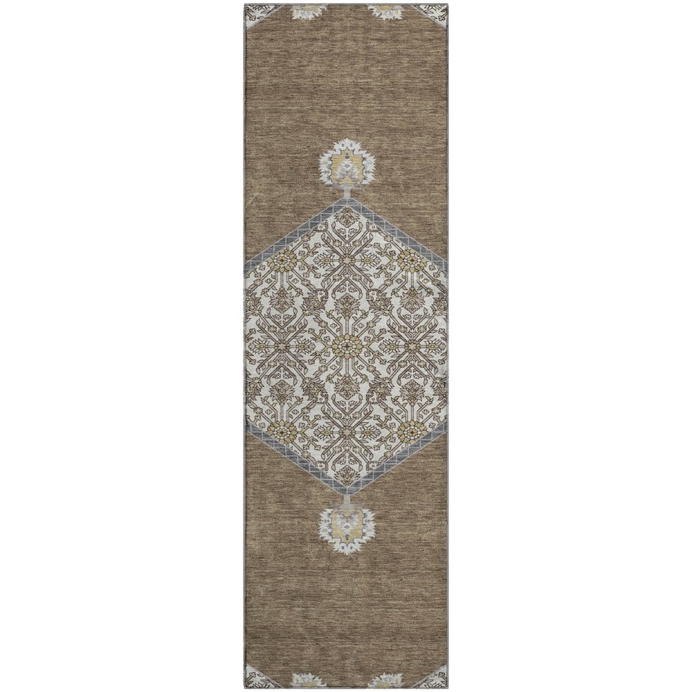 Premium Machine Washable Mayfield AMF1011 Brown 2'3" x 7'6" Runner Rug. Picture 1