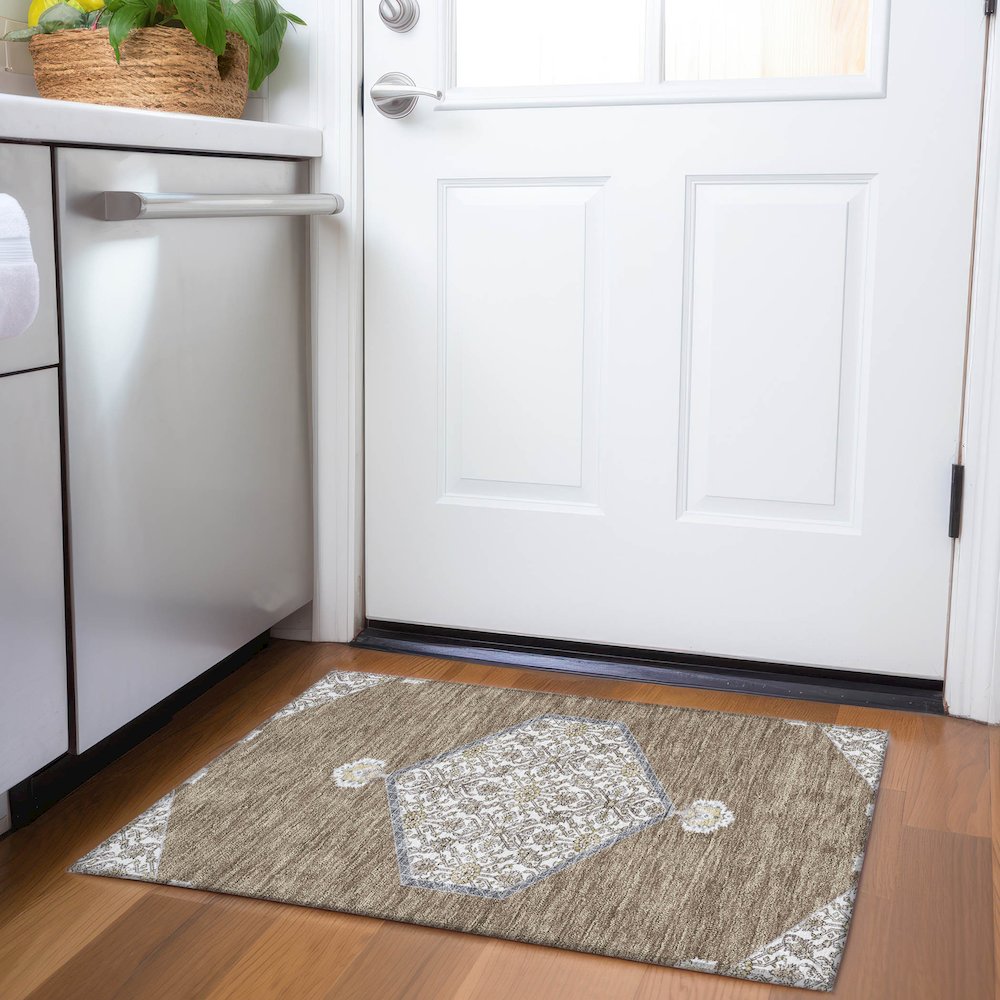 Premium Machine Washable Mayfield AMF1011 Brown 1'8" x 2'6" Rug. Picture 5