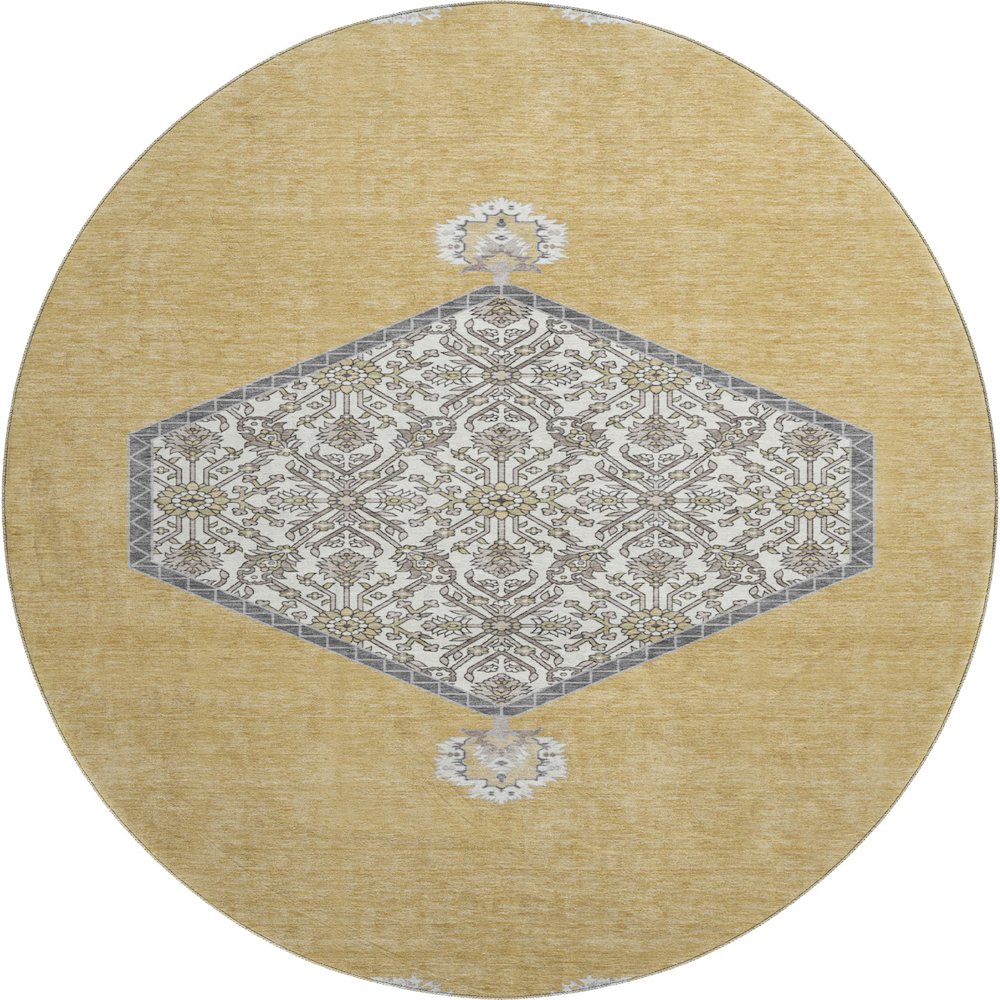 Premium Machine Washable Mayfield AMF1011 Gold 8' x 8' Round Rug. Picture 1