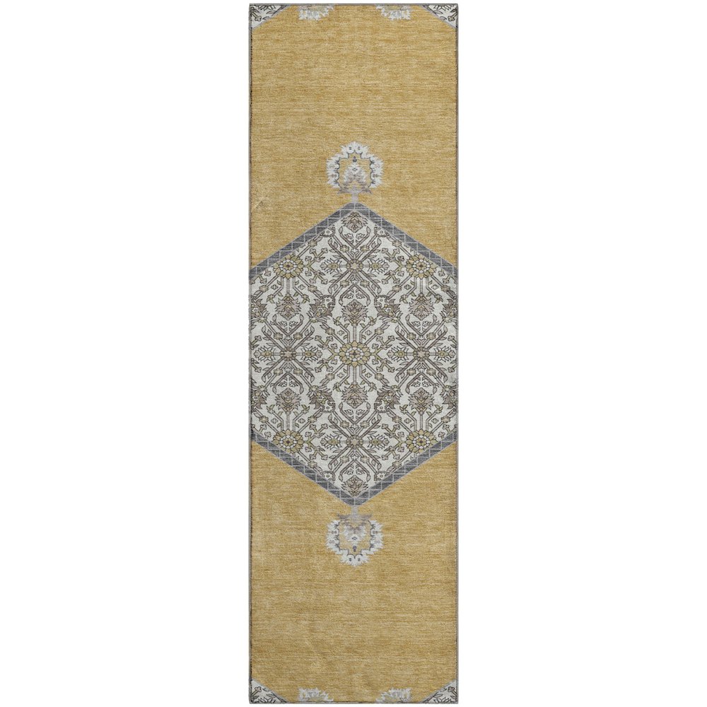 Premium Machine Washable Mayfield AMF1011 Gold 2'3" x 7'6" Runner Rug. Picture 1