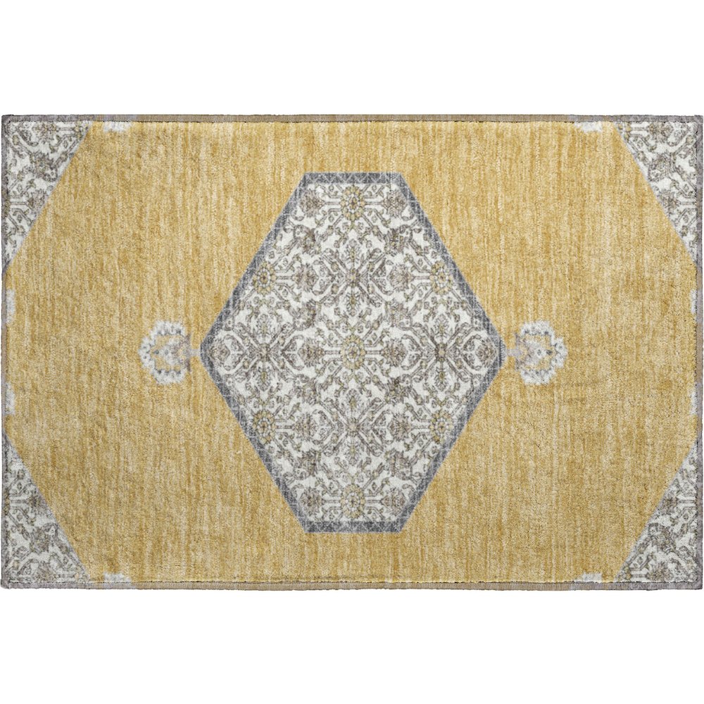 Premium Machine Washable Mayfield AMF1011 Gold 1'8" x 2'6" Rug. Picture 1