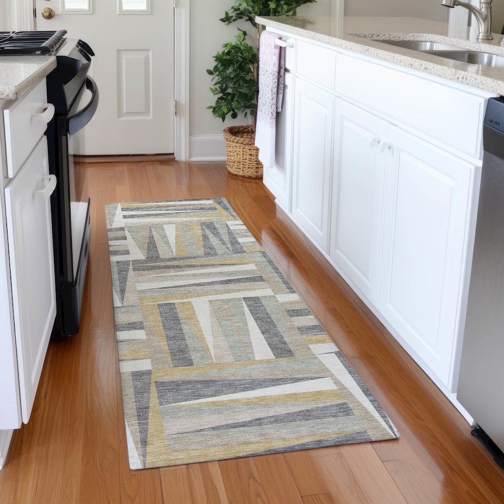 Premium Machine Washable Mayfield AMF1012 Beige 2'3" x 7'6" Runner Rug. Picture 5