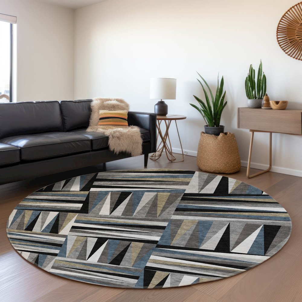 Premium Machine Washable Mayfield AMF1012 Black 8' x 8' Round Rug. Picture 5