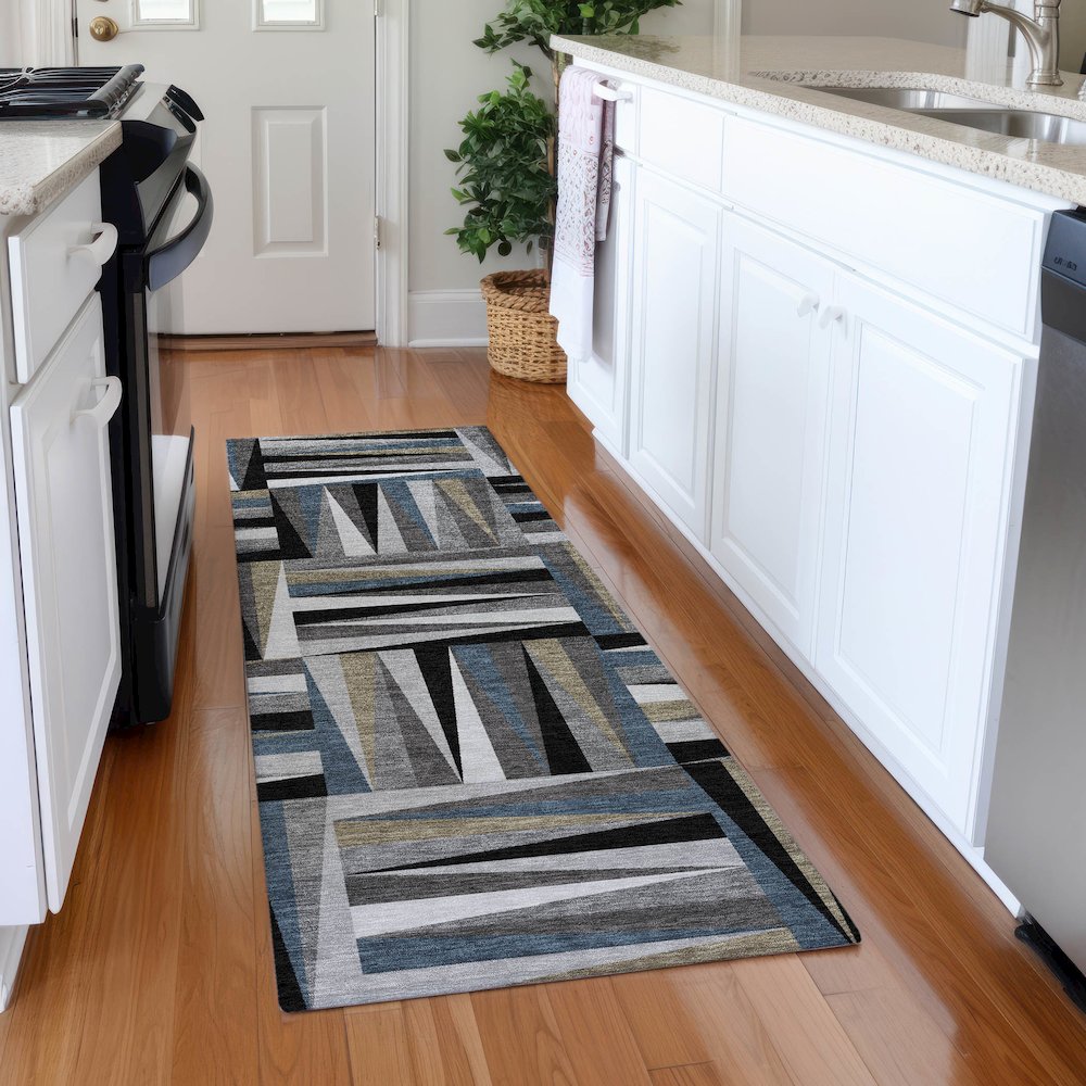 Premium Machine Washable Mayfield AMF1012 Black 2'3" x 7'6" Runner Rug. Picture 5