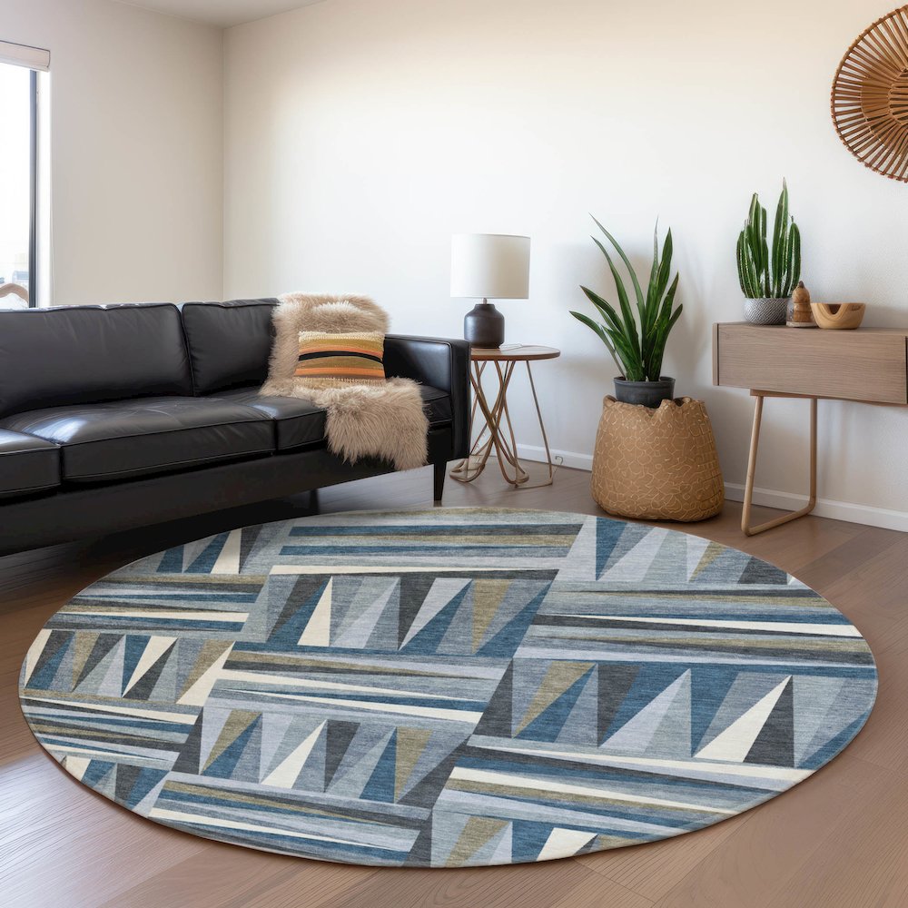 Premium Machine Washable Mayfield AMF1012 Denim 8' x 8' Round Rug. Picture 5