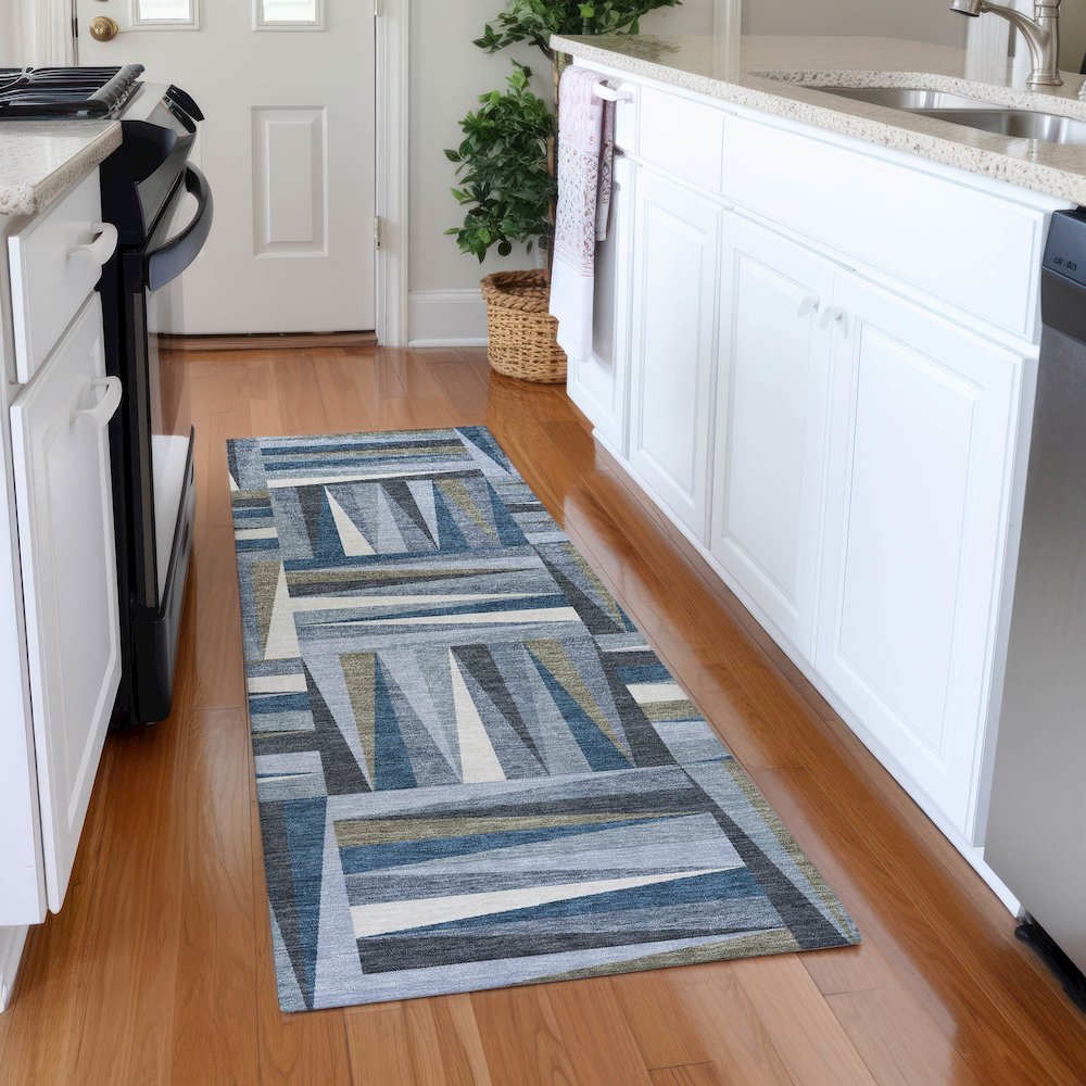 Premium Machine Washable Mayfield AMF1012 Denim 2'3" x 7'6" Runner Rug. Picture 5