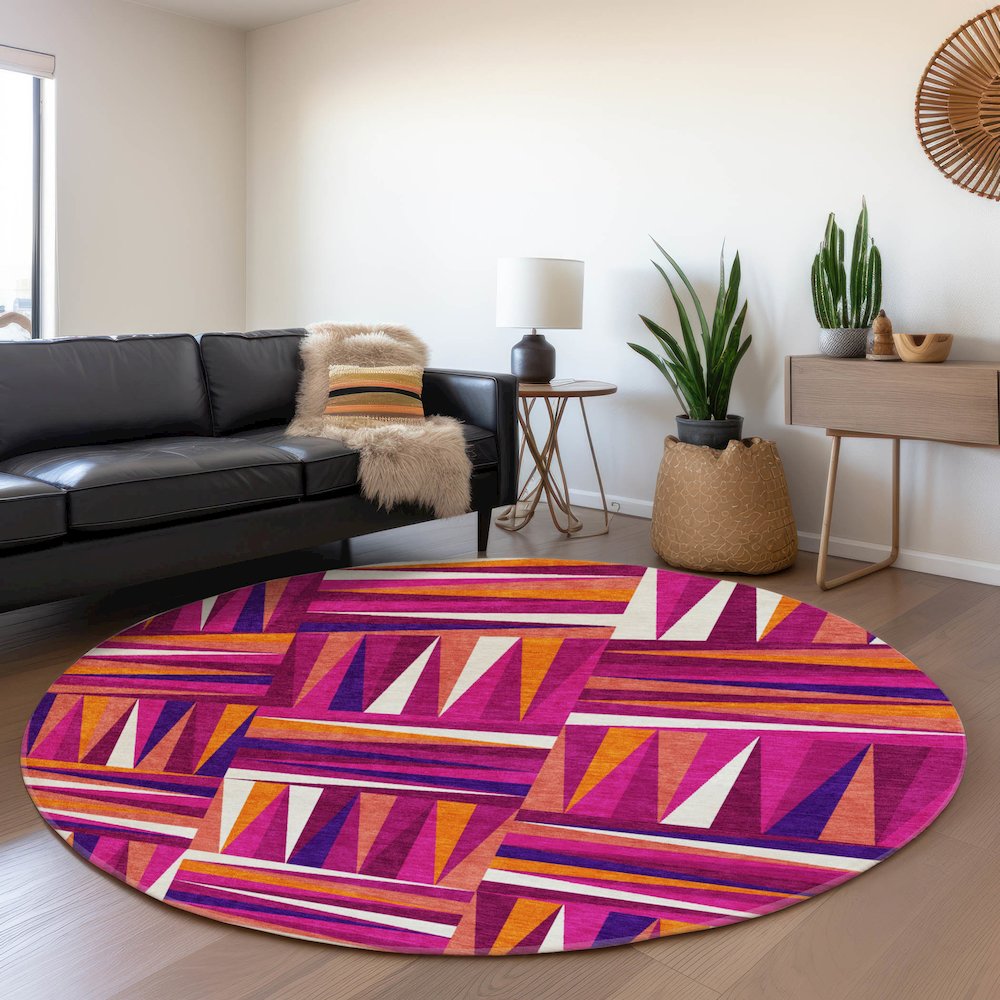 Premium Machine Washable Mayfield AMF1012 Garnet 8' x 8' Round Rug. Picture 5