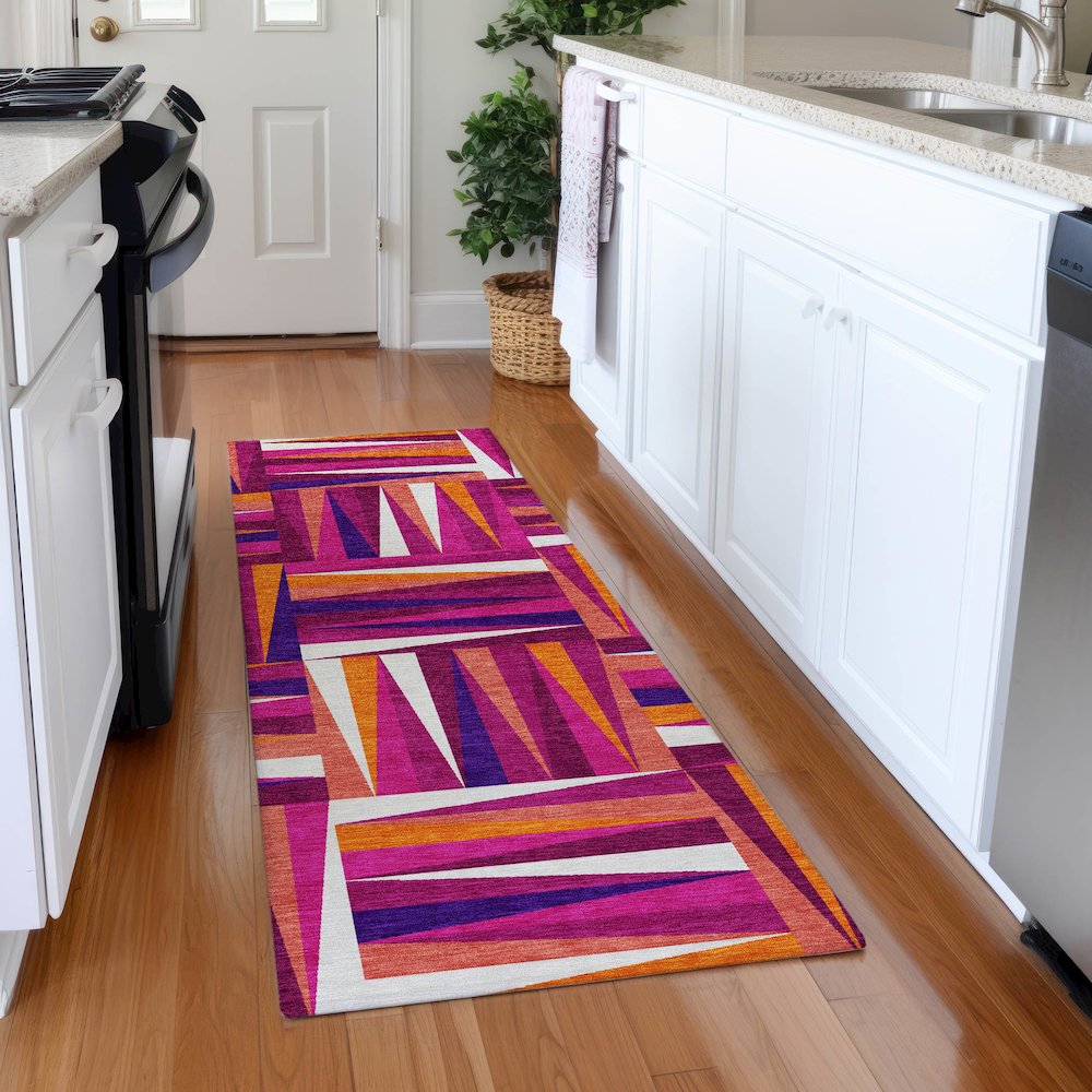 Premium Machine Washable Mayfield AMF1012 Garnet 2'3" x 7'6" Runner Rug. Picture 5
