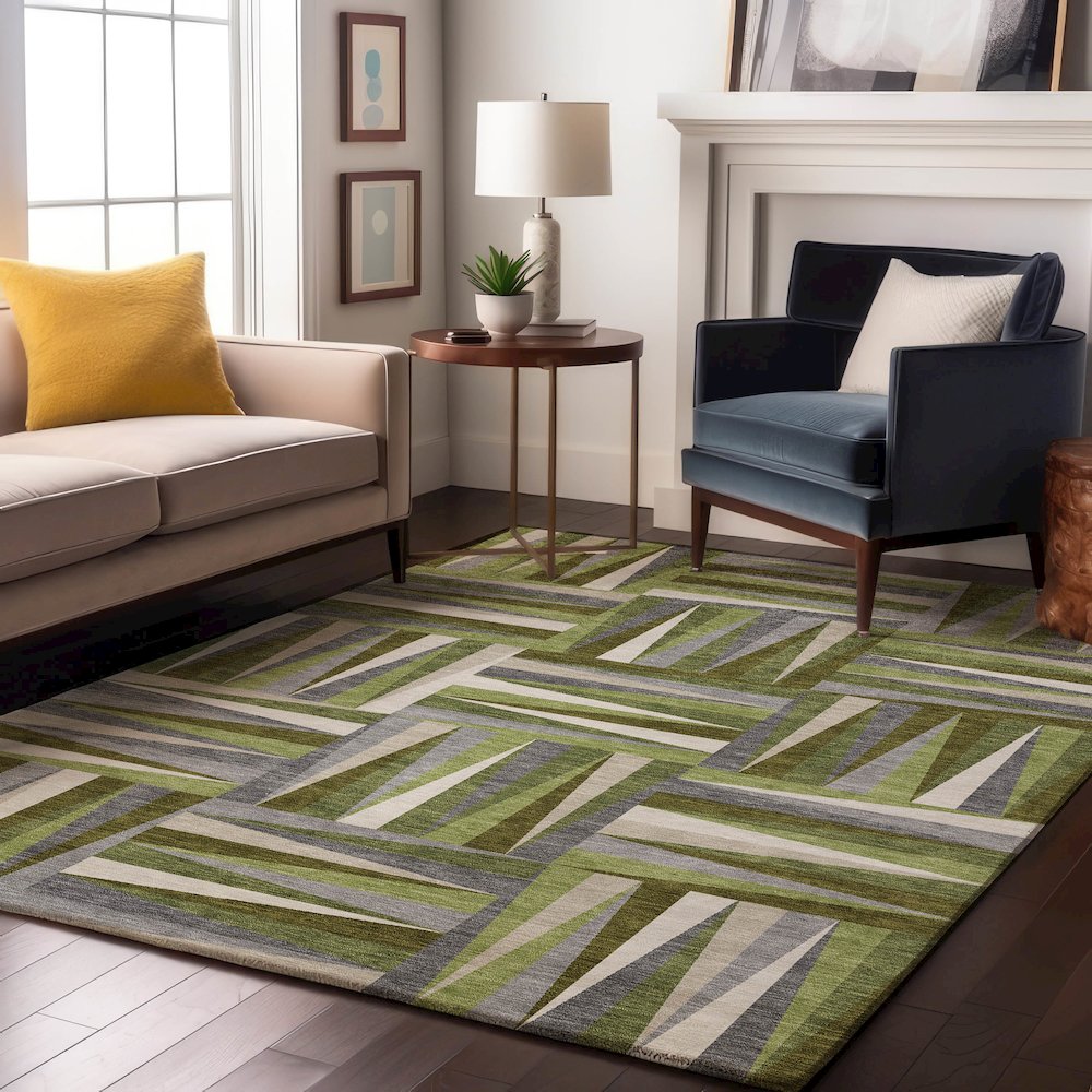 Premium Machine Washable Mayfield AMF1012 Green 2'6" x 3'10" Rug. Picture 5