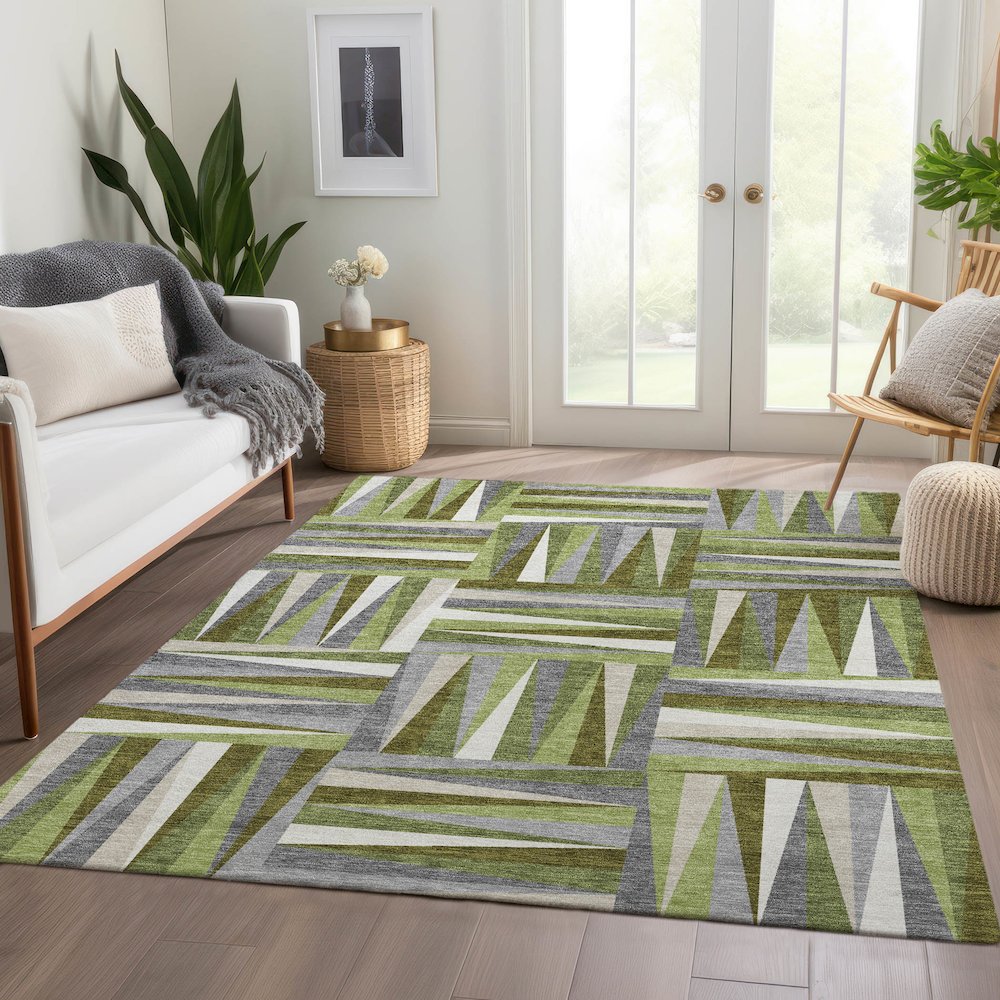 Premium Machine Washable Mayfield AMF1012 Green 2'6" x 3'10" Rug. Picture 6
