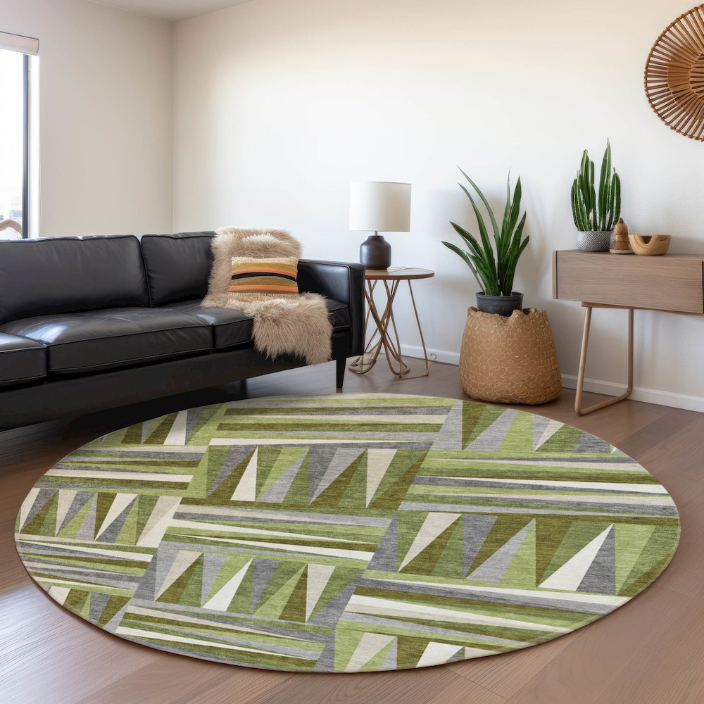 Premium Machine Washable Mayfield AMF1012 Green 8' x 8' Round Rug. Picture 5